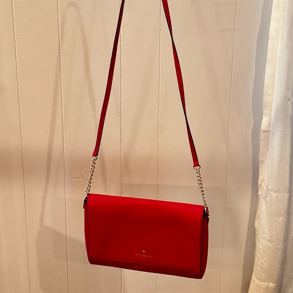 Elegant Red Crossbody Bag with Gold Hardware